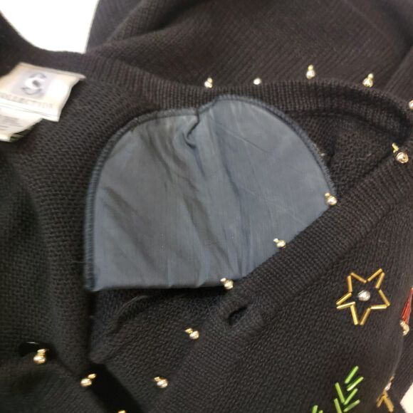 Studio Collection Sweater Womans Medium Black Beaded Christmas Cardigan - Picture 7 of 9